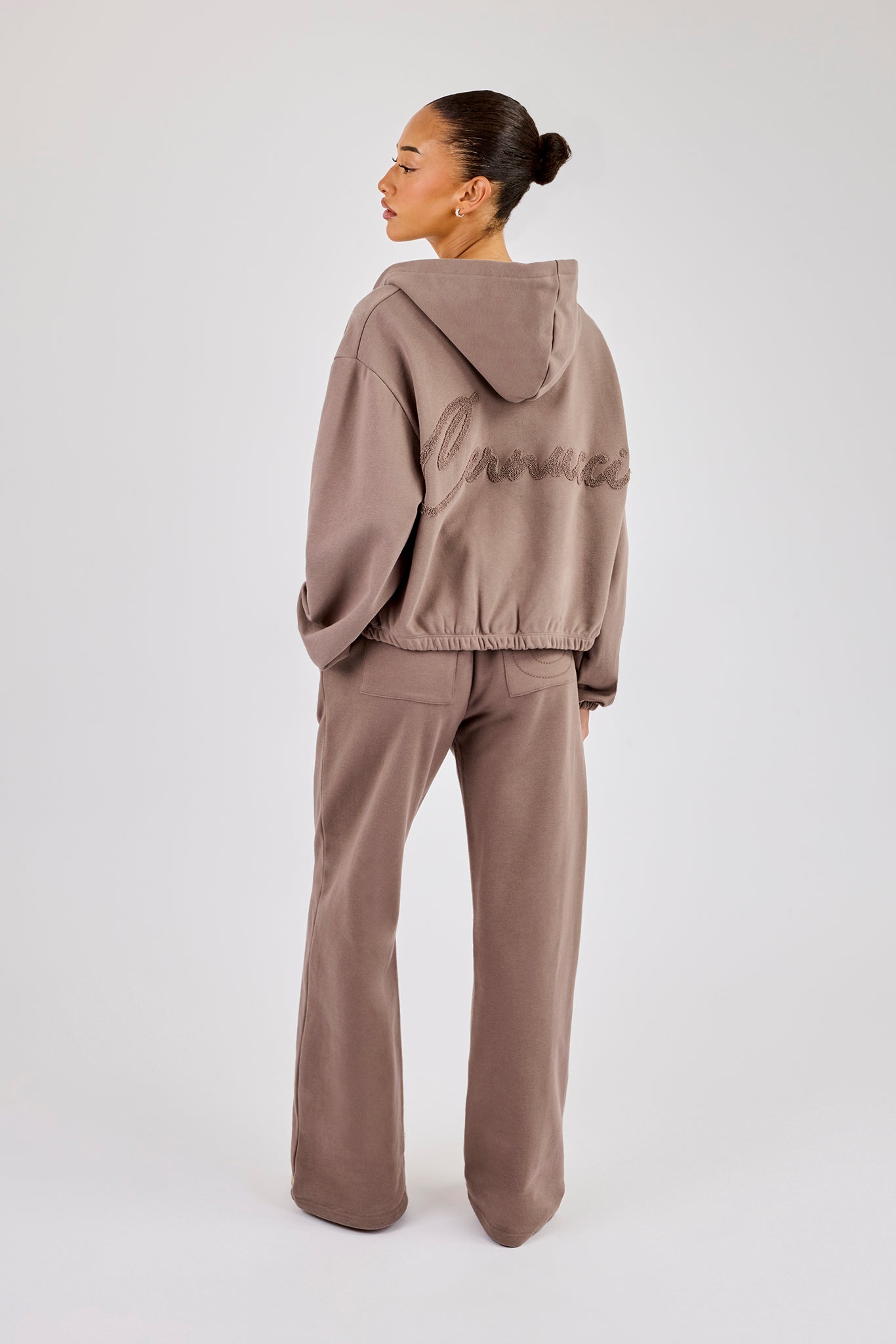 Towelling Applique Zip Tracksuit - Taupe